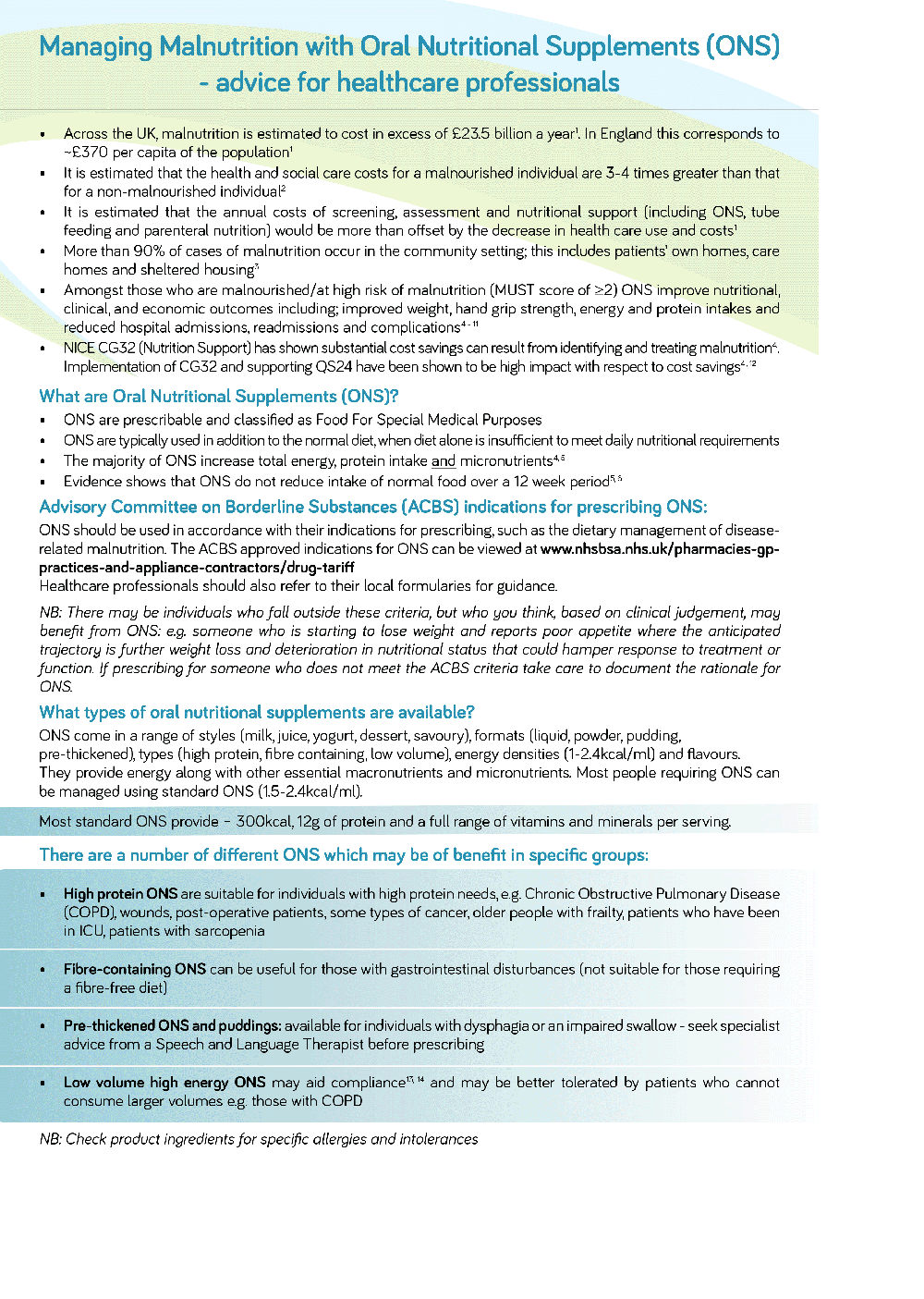 ONS: Oral Nutritional Supplements