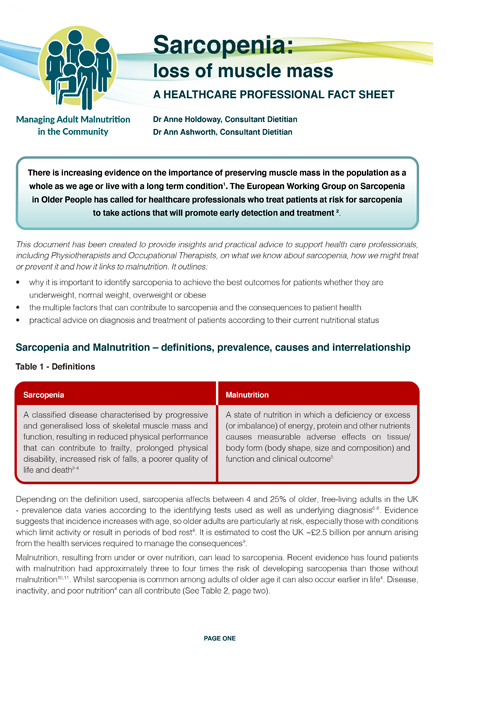 Sarcopenia, loss of muscle mass, a healthcare professional factsheet